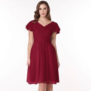 Azazie Hadley Burgundy a-line pleated chiffon dress